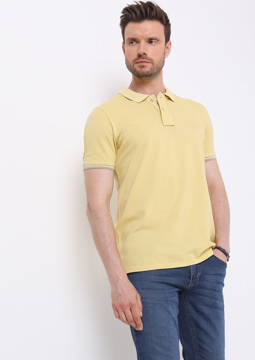 Sarı Düz Polo Yaka %100 Pamuk T-Shirt