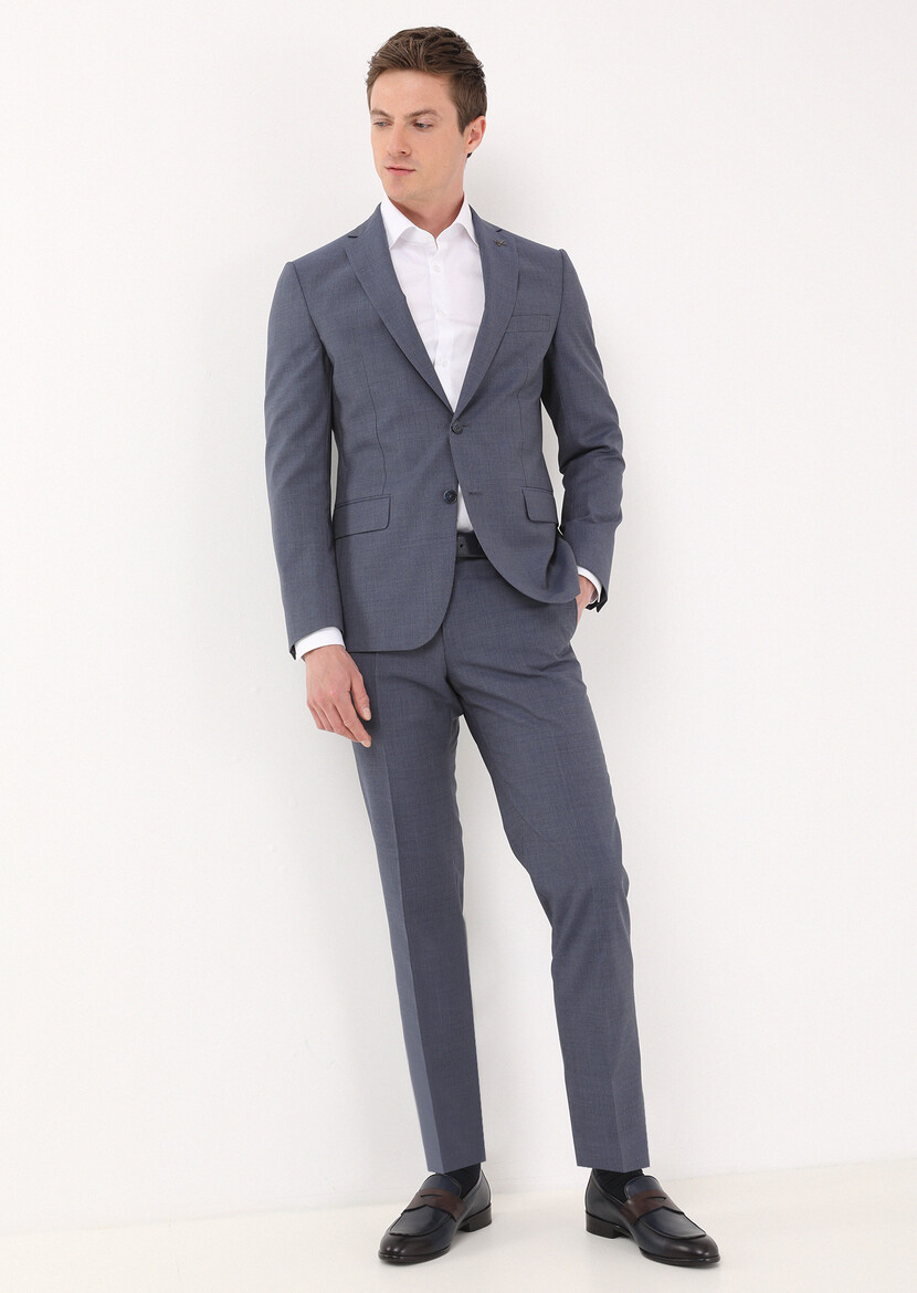Mavi Mikro Zeroweight Slim Fit %100 Yün Takım Elbise - Thumbnail