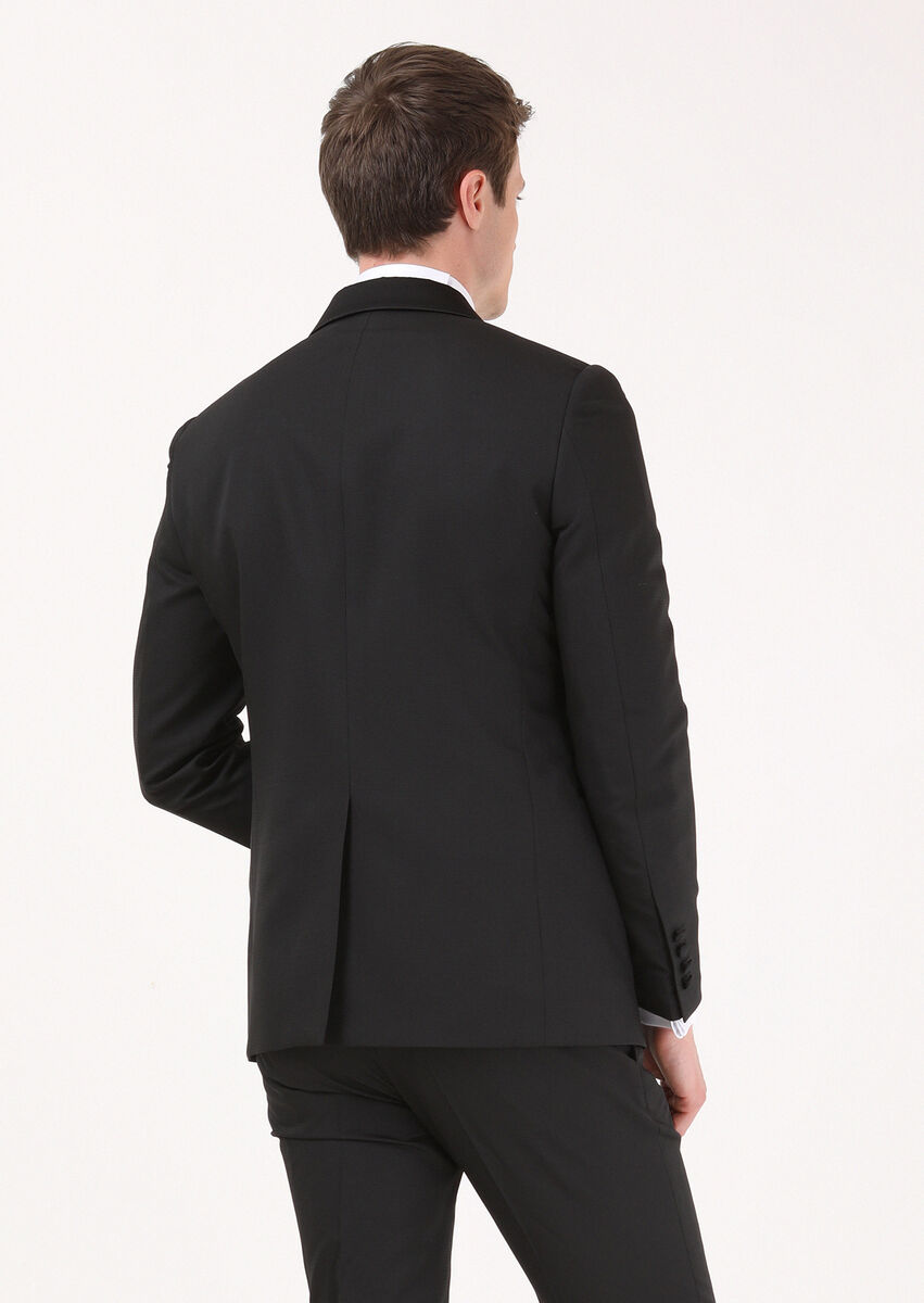 Siyah Mikro Modern Fit Şal Yaka Dokuma Smokin Takım Elbise