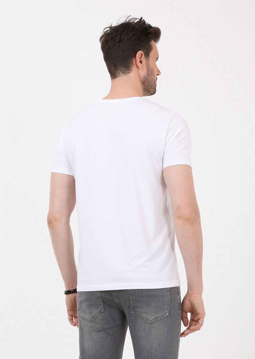 Beyaz Düz Pamuk Karışımlı T-Shirt