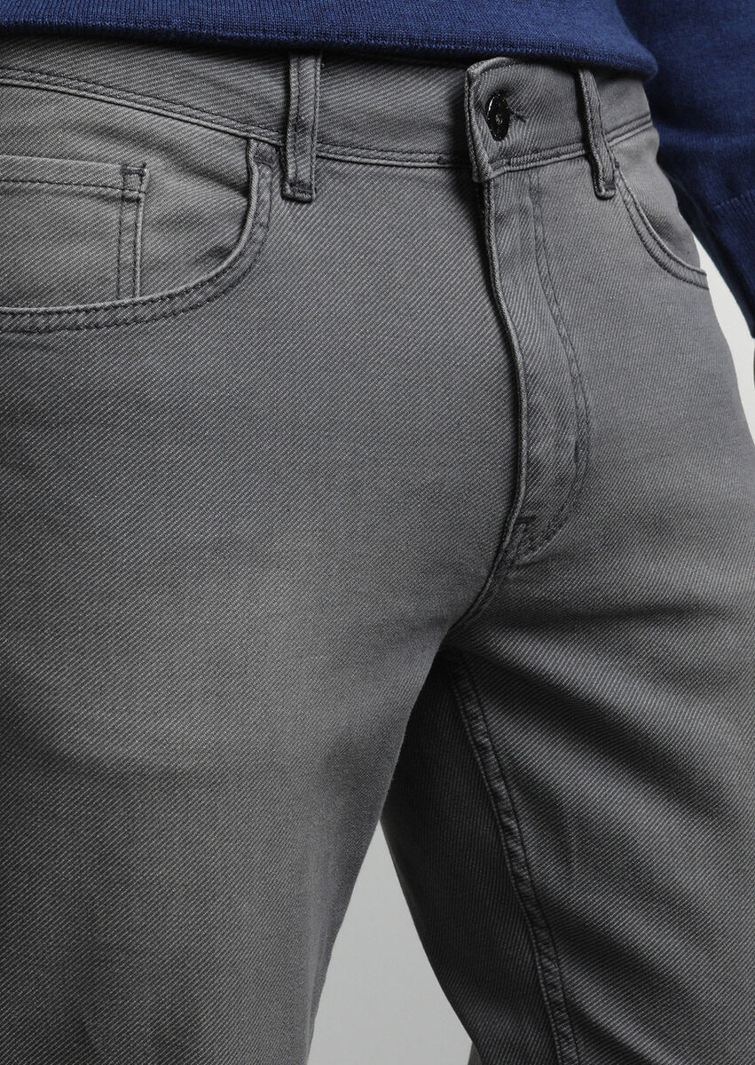 Antrasit Düz Slim Fit Denim Pamuk Karışımlı Pantolon
