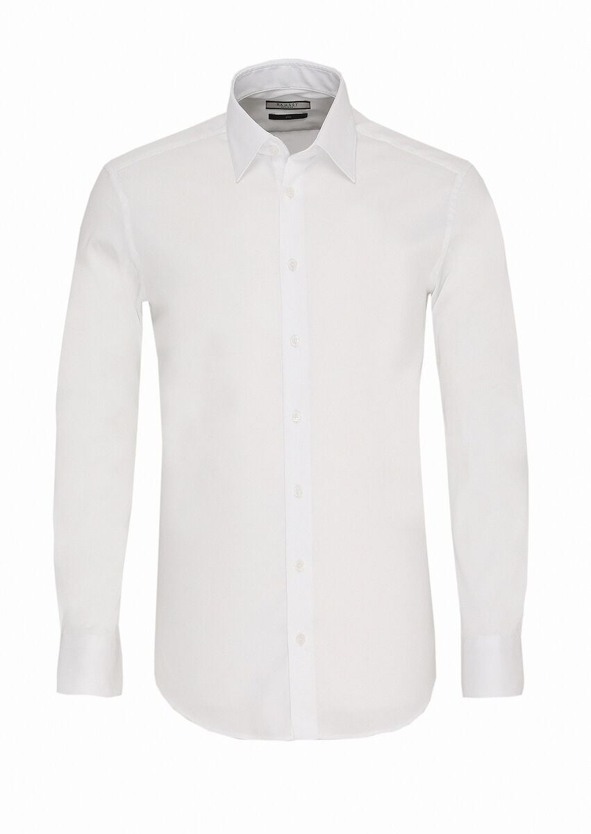 Beyaz Slim Fit Dokuma Klasik Pamuk Karışımlı Gömlek