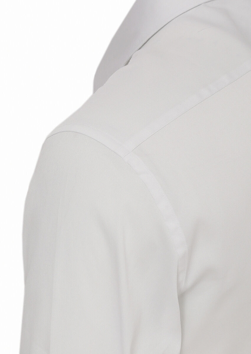 Beyaz Slim Fit Dokuma Klasik Pamuk Karışımlı Gömlek