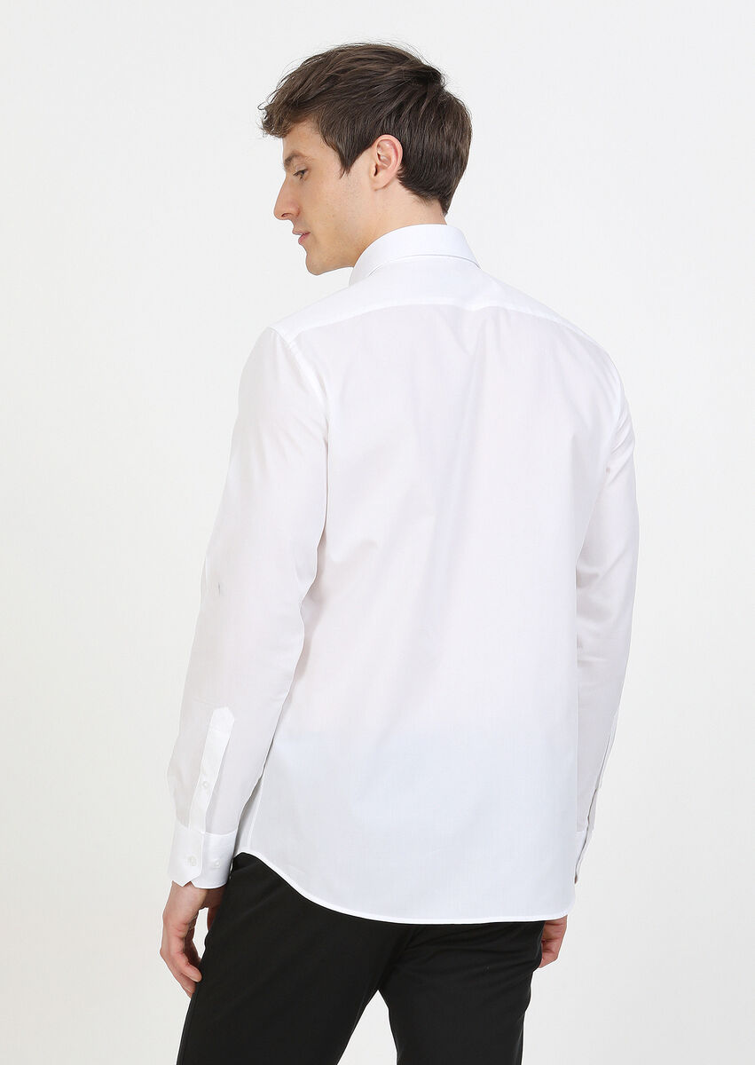 Beyaz Slim Fit Dokuma Klasik %100 Pamuk Gömlek