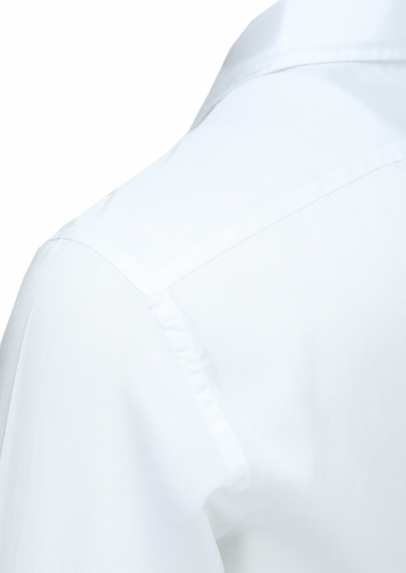 Beyaz Regular Fit Dokuma Casual Pamuk Karışımlı Gömlek - Thumbnail