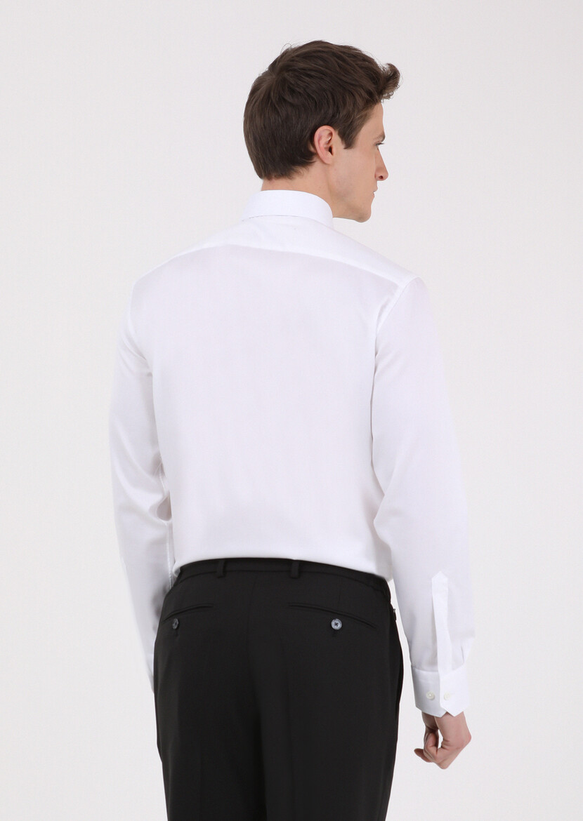 Beyaz Regular Fit Ütü İstemeyen Dokuma Klasik %100 Pamuk Gömlek - Thumbnail