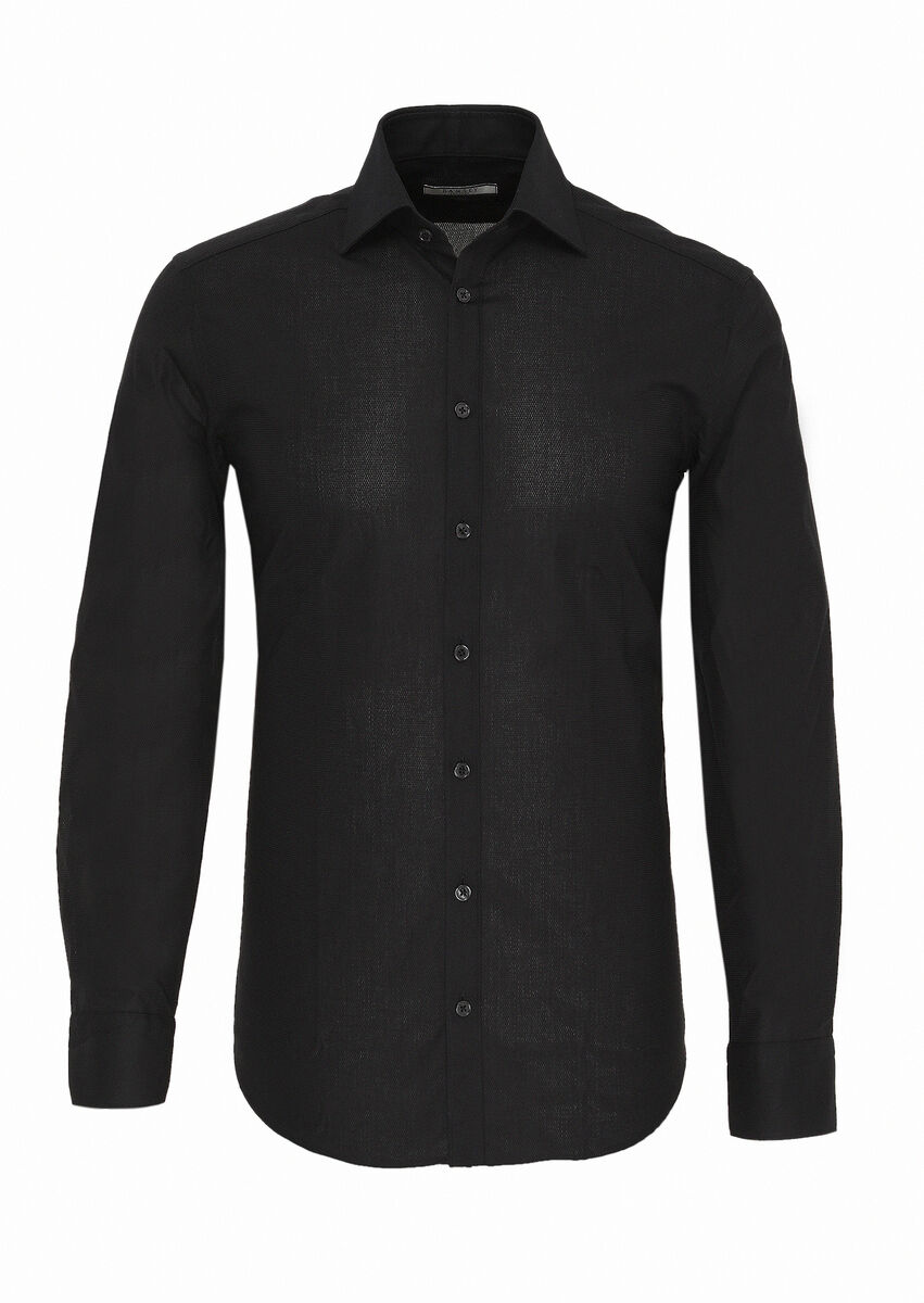 Siyah Desenli Regular Fit Dokuma Klasik %100 Pamuk Gömlek