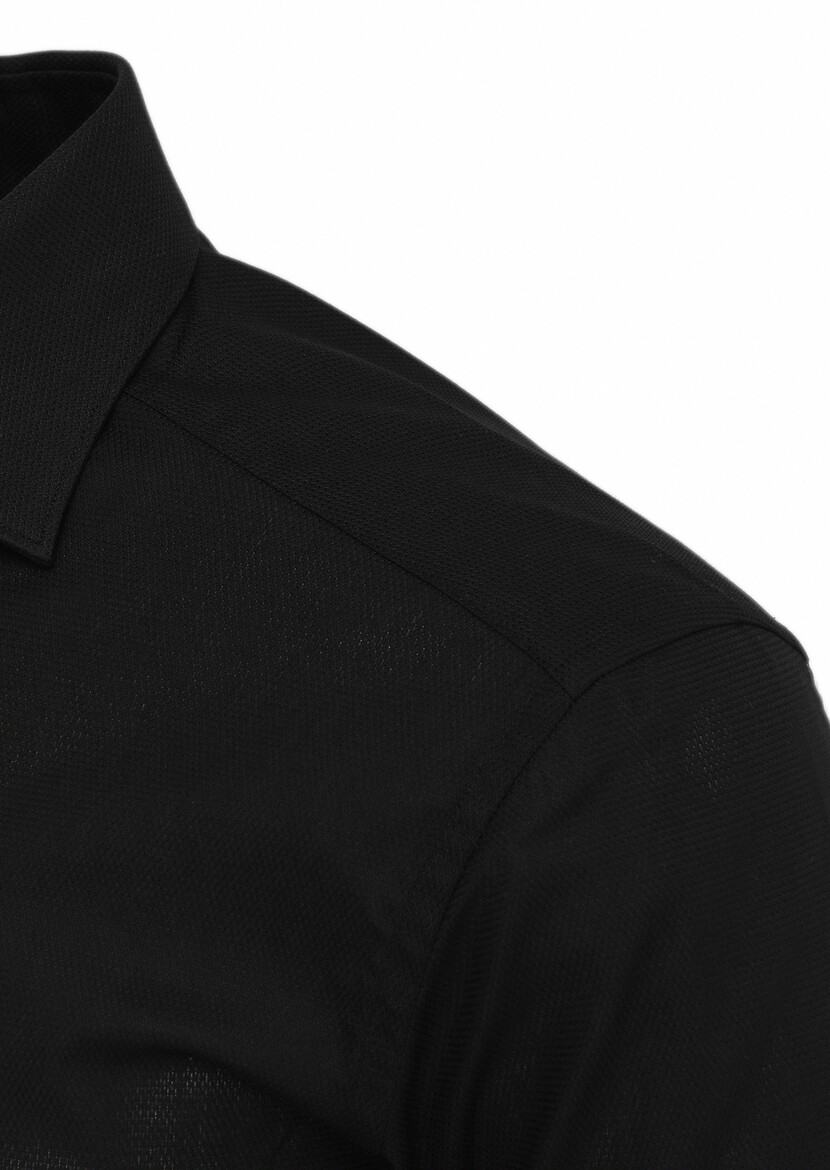 Siyah Desenli Regular Fit Dokuma Klasik %100 Pamuk Gömlek - Thumbnail