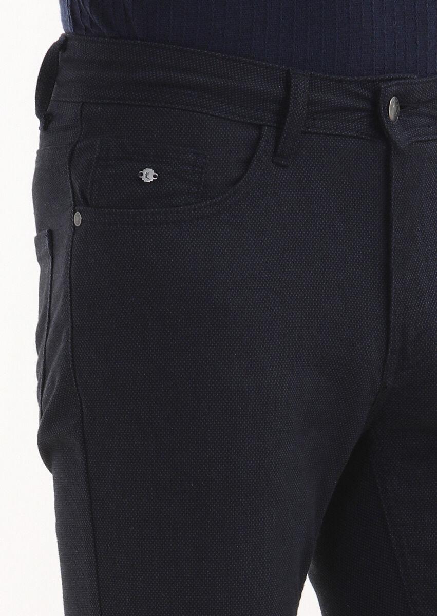Lacivert Mikro Dokuma Slim Fit Casual Pamuk Karışımlı Pantolon