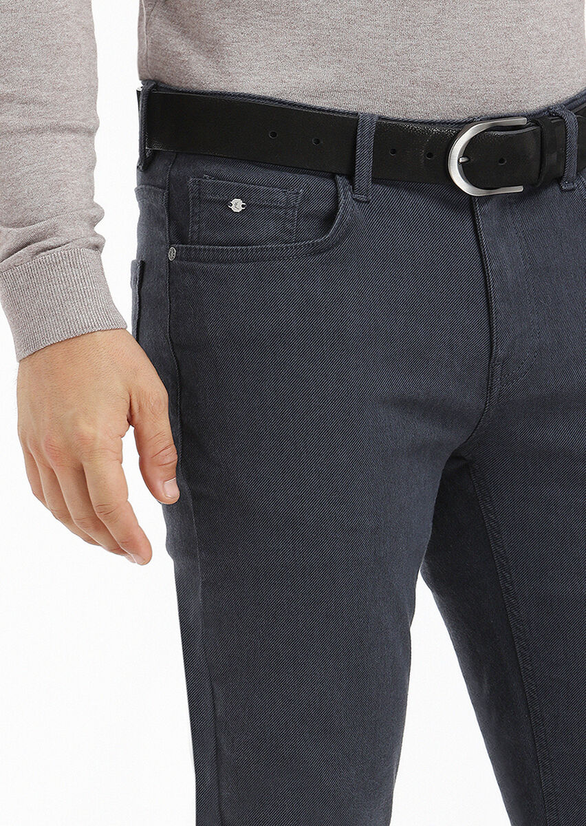 Lacivert Desenli Dokuma Slim Fit Casual Pamuk Karışımlı Pantolon
