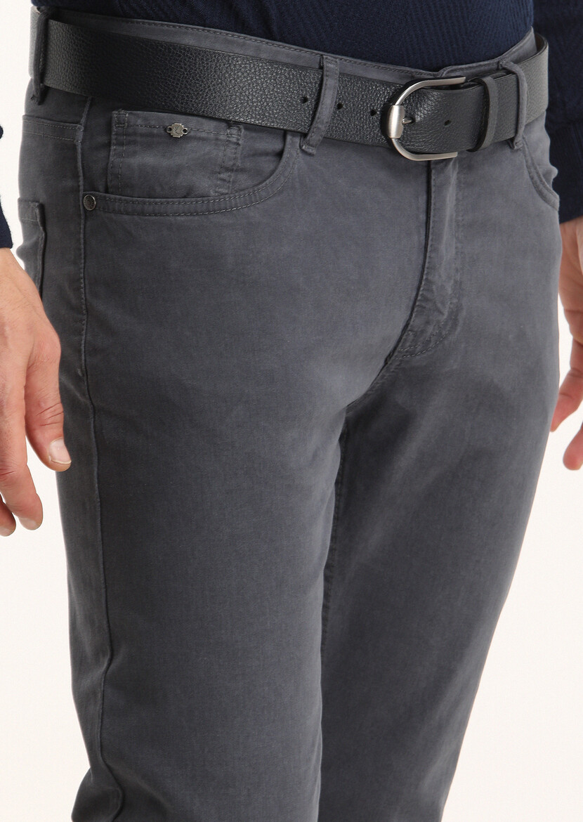 Açık Lacivert Düz Dokuma Slim Fit Casual Pamuk Karışımlı Pantolon - Thumbnail