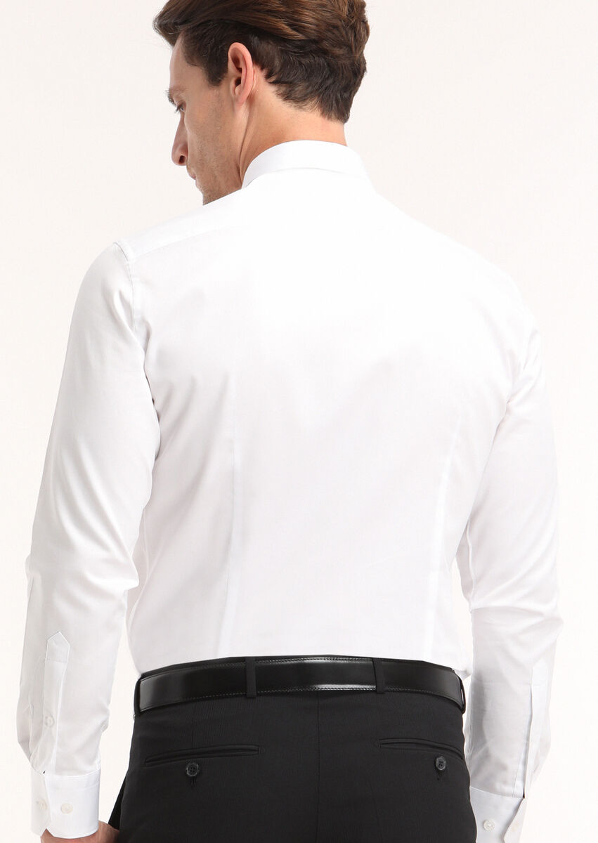 Beyaz Düz Super Slm Fit Dokuma Klasik %100 Pamuk Gömlek