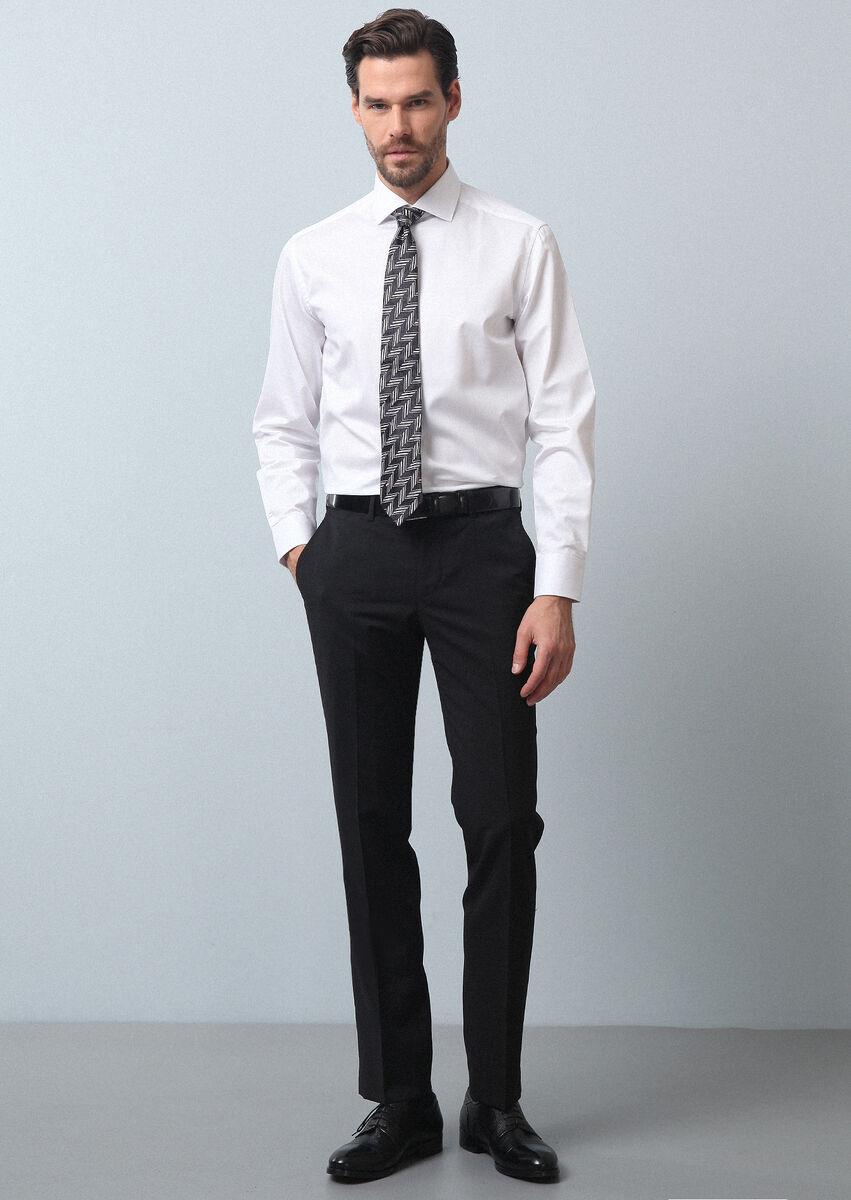 Siyah Düz Kumaş Modern Fit Klasik %100 Yün Pantolon