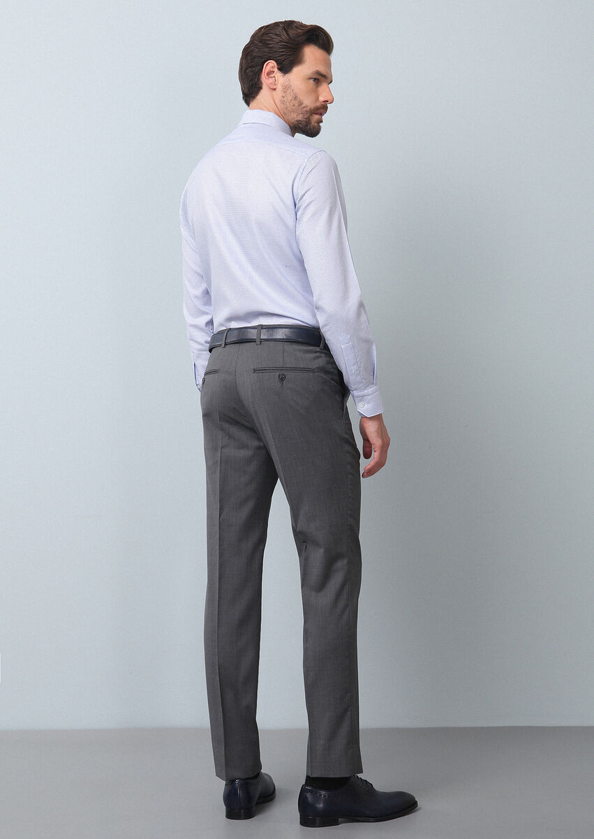 Gri Düz Kumaş Modern Fit Klasik %100 Yün Pantolon