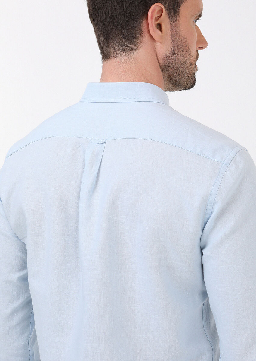 Mavi Düz Regular Fit Dokuma Casual Pamuk Karışımlı Gömlek