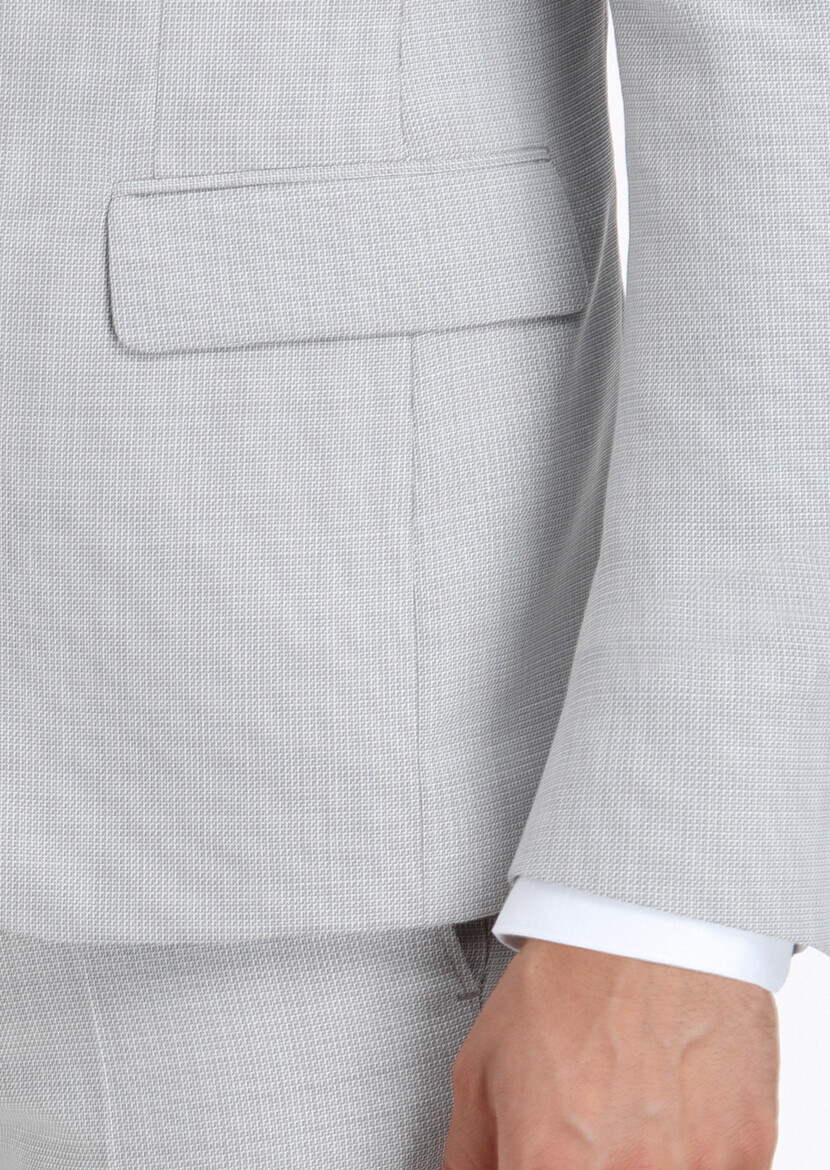 Gri Mikro Modern Fit Yün Karışımlı Takım Elbise - Thumbnail