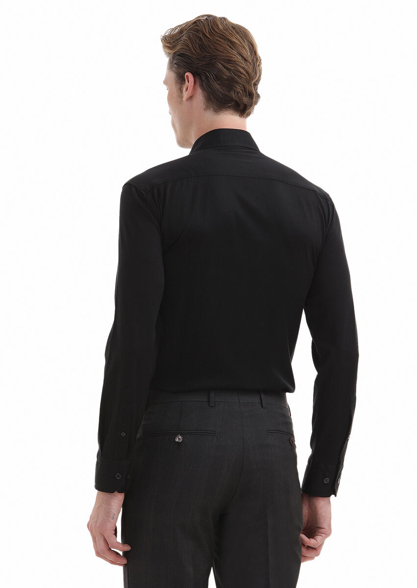 Siyah Düz Regular Fit Dokuma Klasik %100 Pamuk Gömlek