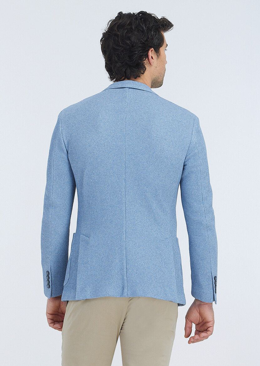 Mavi Desenli Shirt Shoulder Slim Fit Pamuk Karışımlı Örme Ceket - Thumbnail
