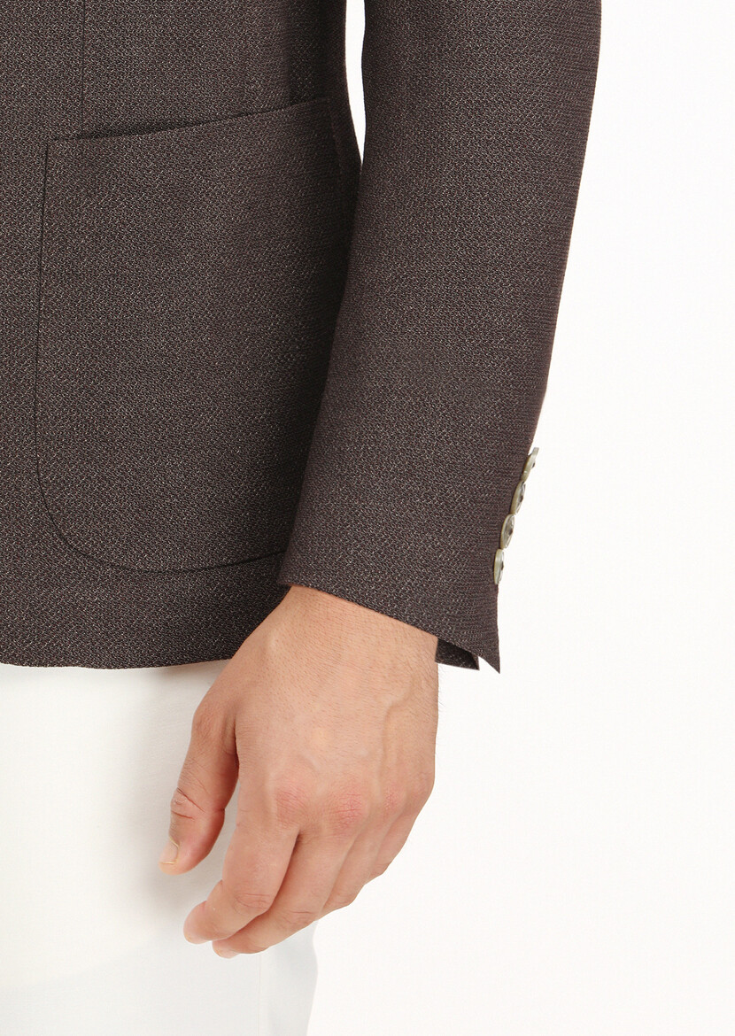 Kahverengi Mikro Shirt Shoulder Slim Fit Yün Karışımlı Ceket - Thumbnail