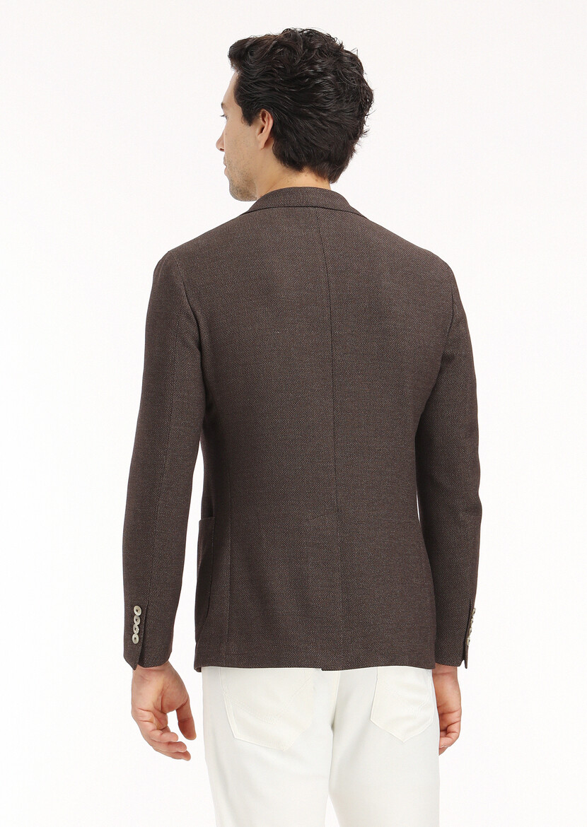 Kahverengi Mikro Shirt Shoulder Slim Fit Yün Karışımlı Ceket - Thumbnail
