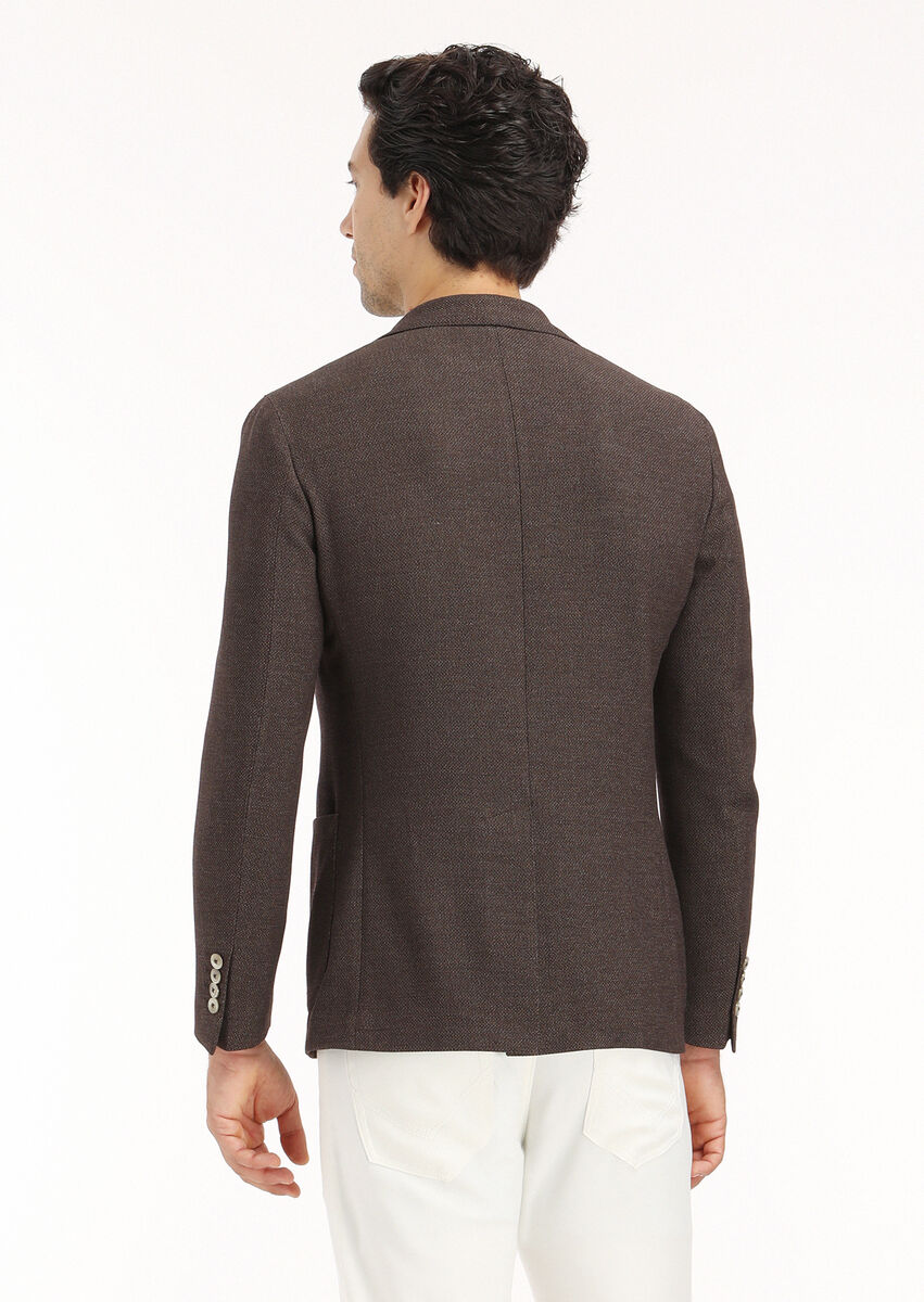 Kahverengi Mikro Shirt Shoulder Slim Fit Yün Karışımlı Ceket