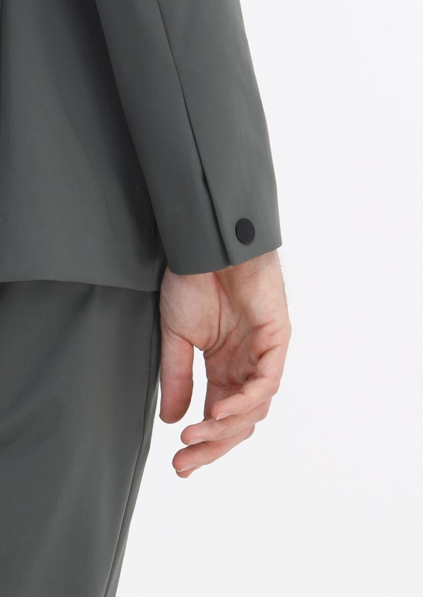 Haki Düz Comfort Fit Örme Takım Elbise - Thumbnail