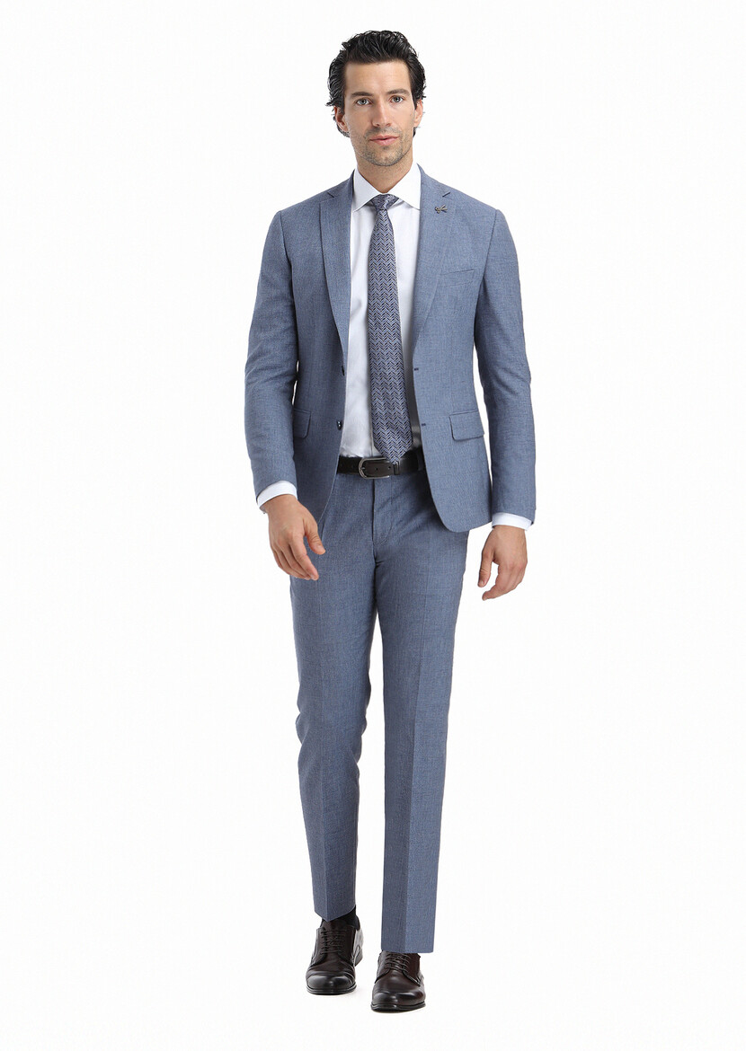 Mavi Mikro Zeroweight Slim Fit Yün Karışımlı Takım Elbise - Thumbnail