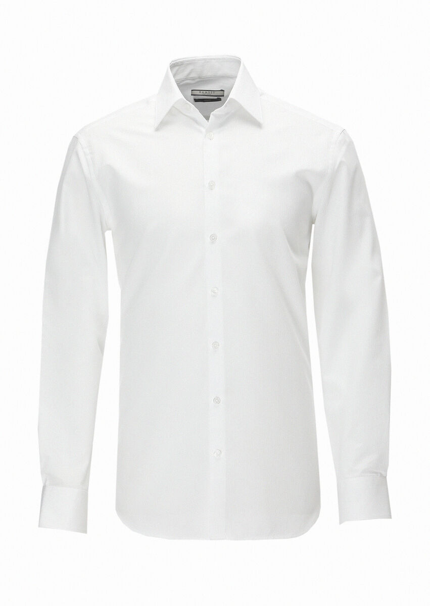 Beyaz Çizgili Regular Fit Dokuma Klasik %100 Pamuk Gömlek