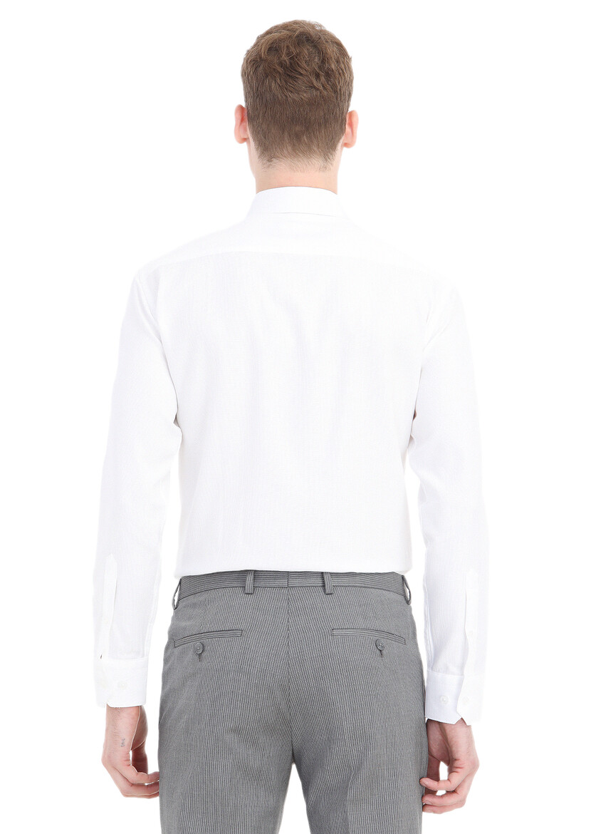 Beyaz Düz Regular Fit Dokuma Klasik %100 Pamuk Gömlek - Thumbnail