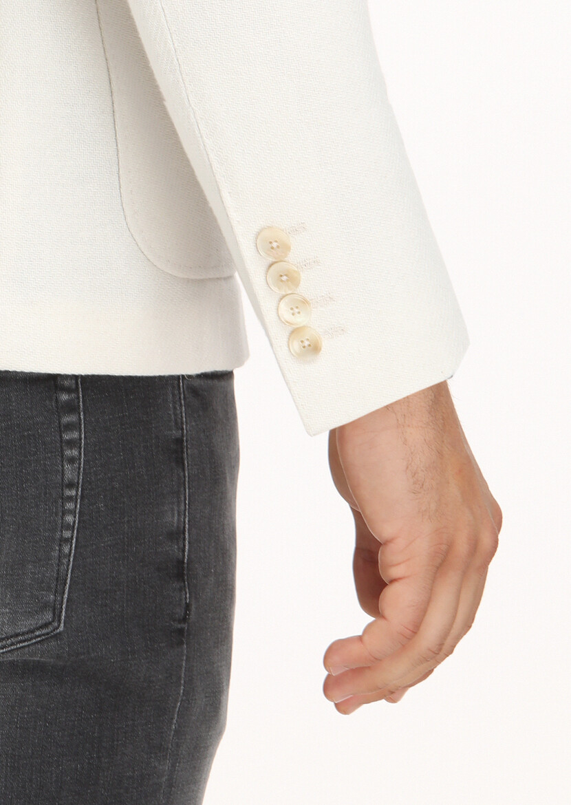 Ekru Desenli Shirt Shoulder Slim Fit Pamuk Karışımlı Ceket - Thumbnail