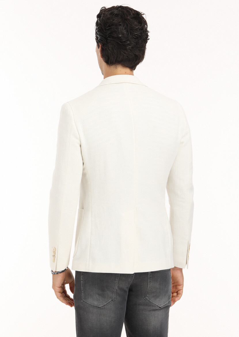 Ekru Desenli Shirt Shoulder Slim Fit Pamuk Karışımlı Ceket - Thumbnail
