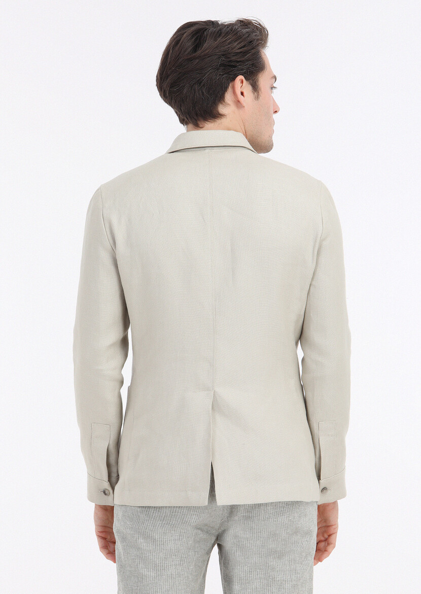 Bej Mikro Shirt Shoulder Slim Fit %100 Keten Ceket - Thumbnail