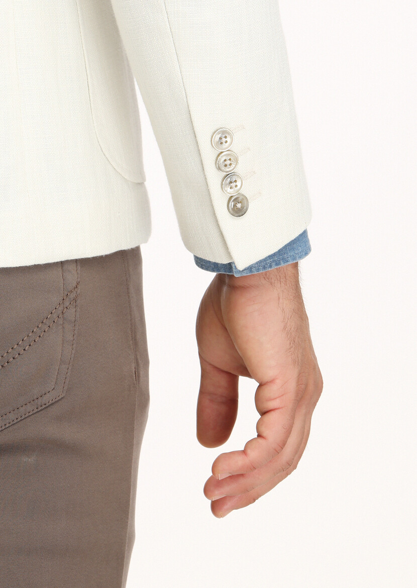 Ekru Mikro Shirt Shoulder Slim Fit Pamuk Karışımlı Ceket - Thumbnail