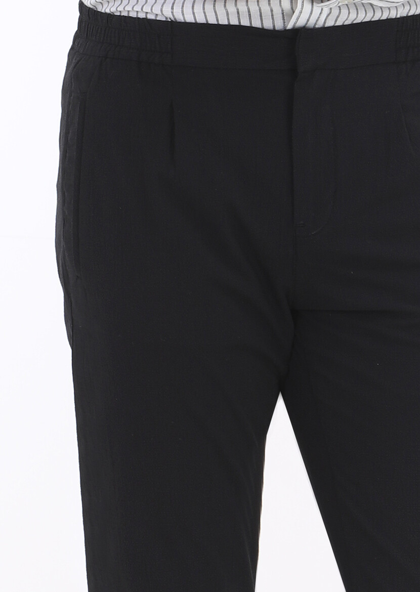 Siyah Mikro Dokuma Jogging Fit Casual Pamuk Karışımlı Pantolon - Thumbnail