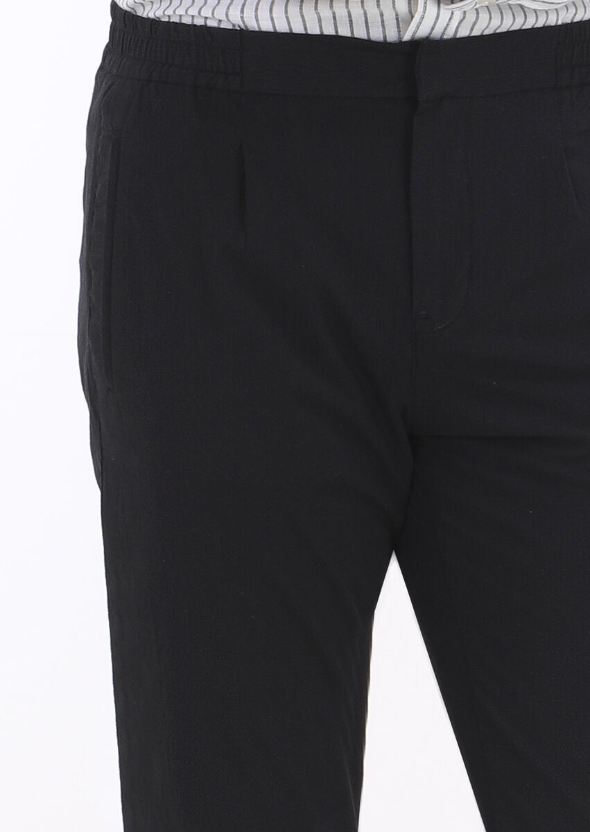 Siyah Mikro Dokuma Jogging Fit Casual Pamuk Karışımlı Pantolon