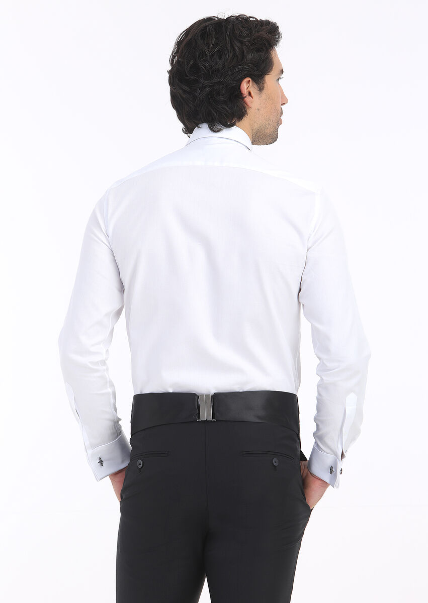 Beyaz Slim Fit Duble Manşet Klasik Yaka Smokin Gömlek