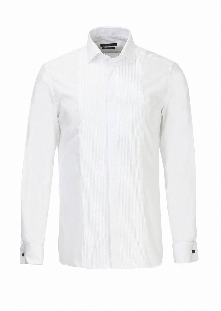 Beyaz Slim Fit Duble Manşet Klasik Yaka Smokin Gömlek