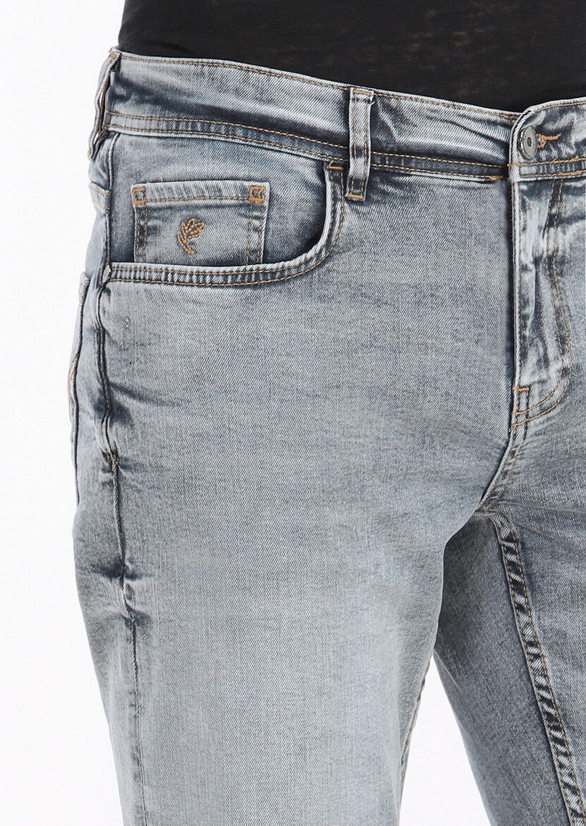 Mavi Düz Slim Fit Denim Pamuk Karışımlı Pantolon - Thumbnail