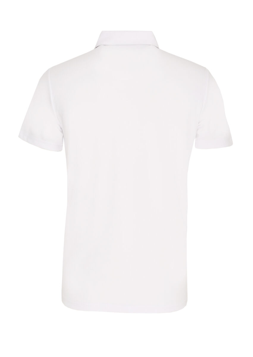 Beyaz Jakarlı Polo Yaka %100 Pamuk T-Shirt