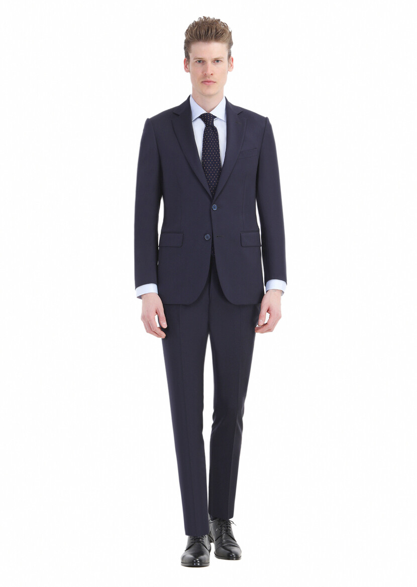 Lacivert Düz Thin&taller Slim Fit %100 Yün Takım Elbise - Thumbnail