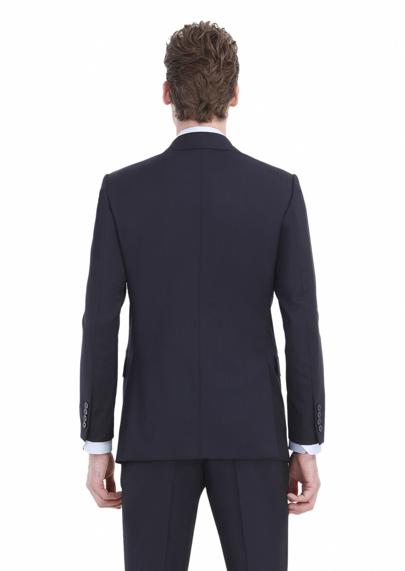Lacivert Düz Thin&taller Slim Fit %100 Yün Takım Elbise - Thumbnail