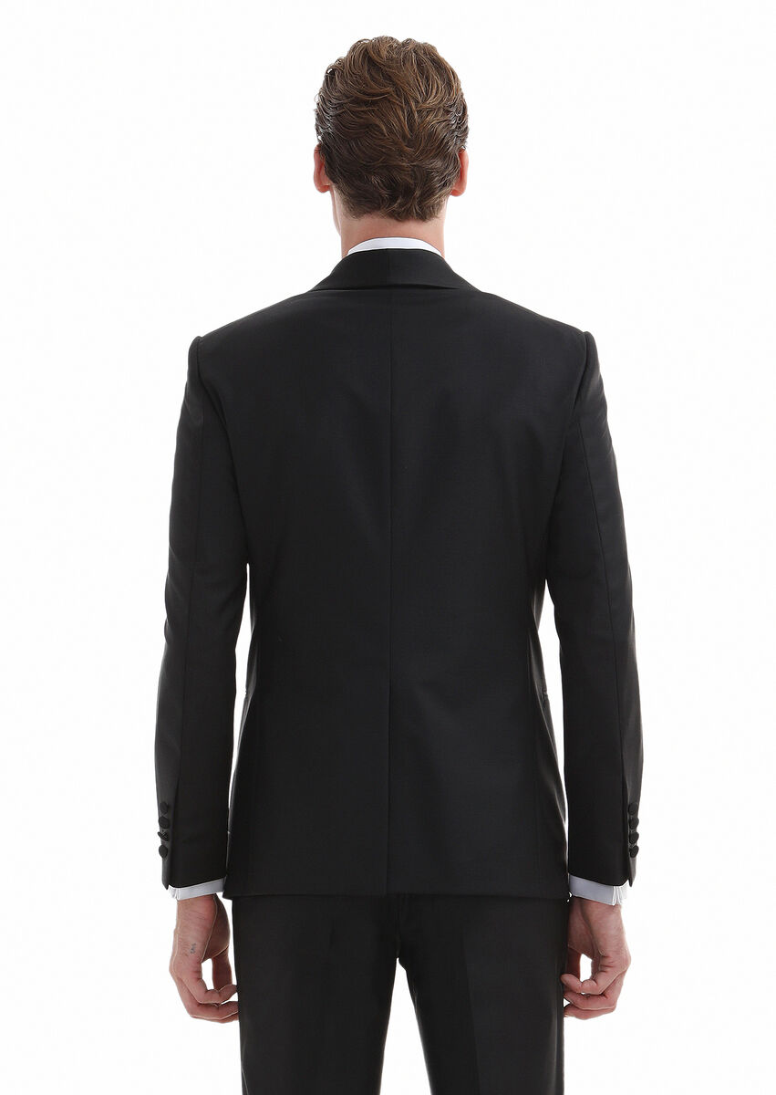Siyah Düz Modern Fit Kelebek Yaka Dokuma Smokin Takım Elbise