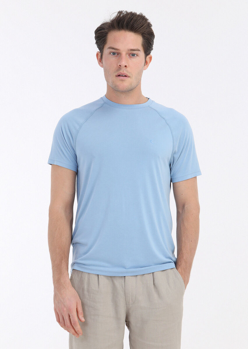 Açık Mavi Düz Bisiklet Yaka T-Shirt