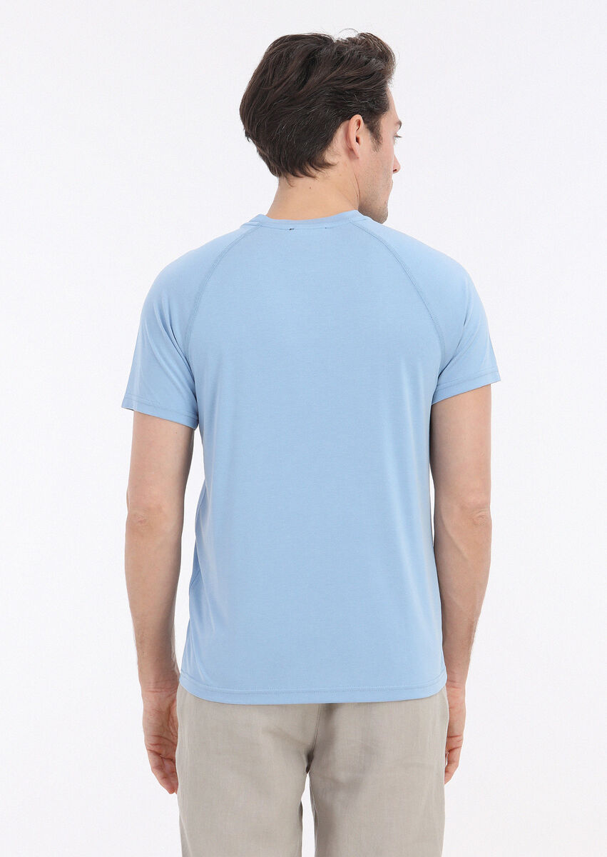 Açık Mavi Düz Bisiklet Yaka T-Shirt