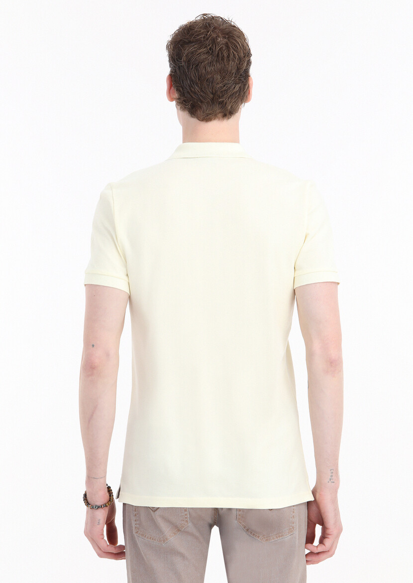 Sarı Baskılı Polo Yaka %100 Pamuk T-Shirt - Thumbnail