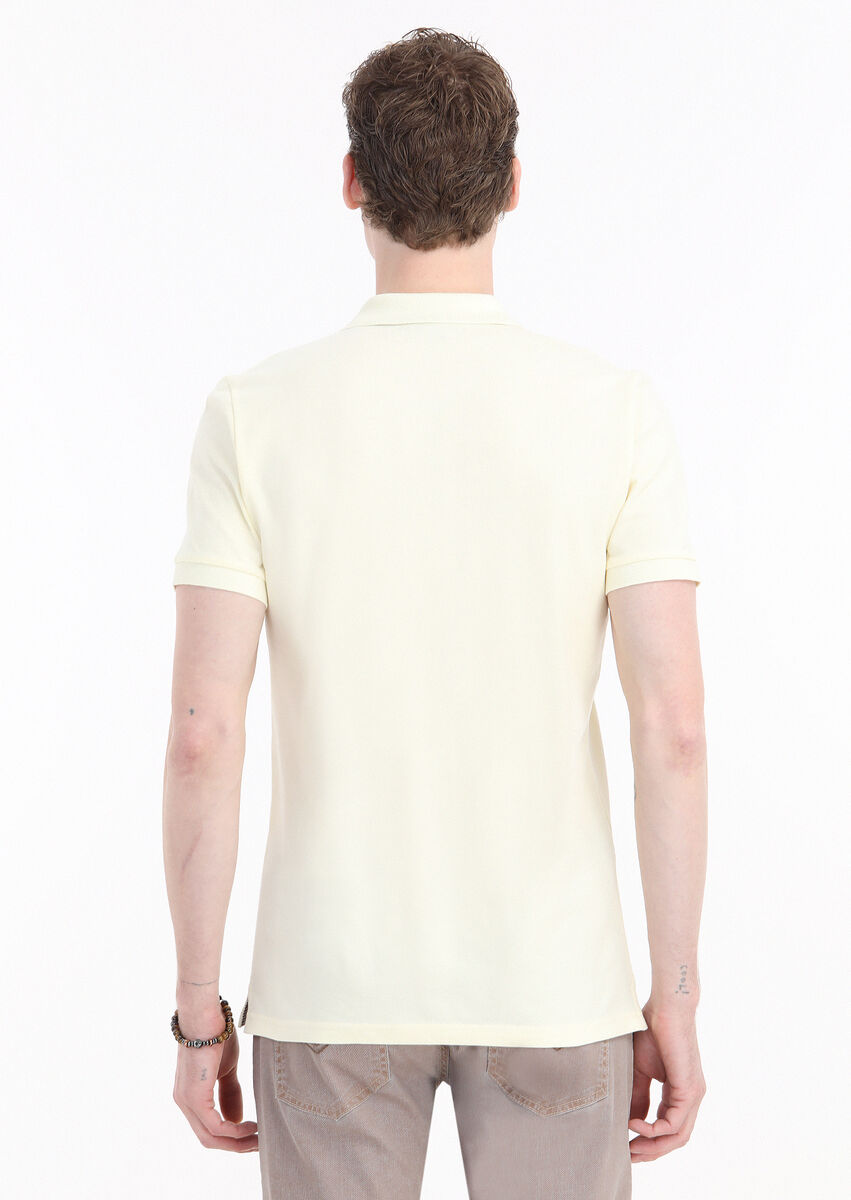 Sarı Baskılı Polo Yaka %100 Pamuk T-Shirt