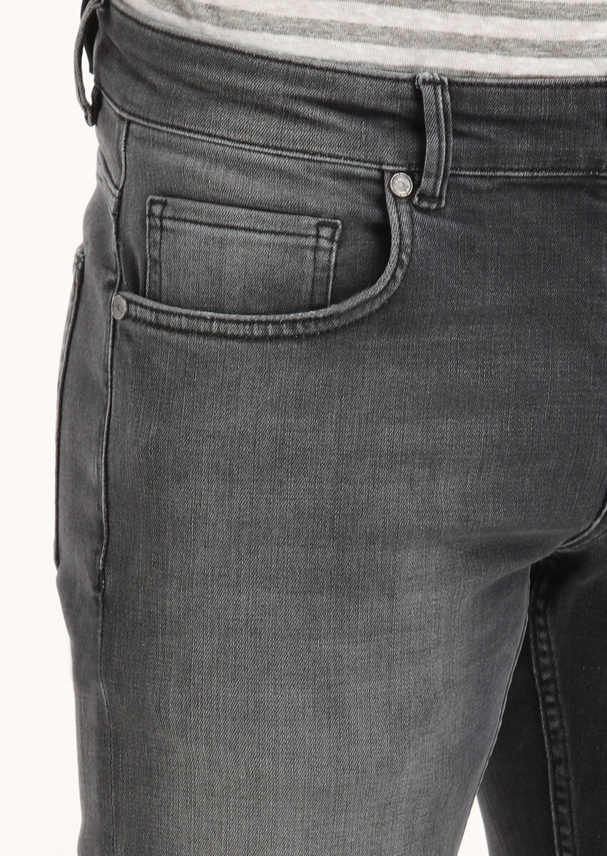 Gri Düz Slim Fit Denim Pamuk Karışımlı Pantolon