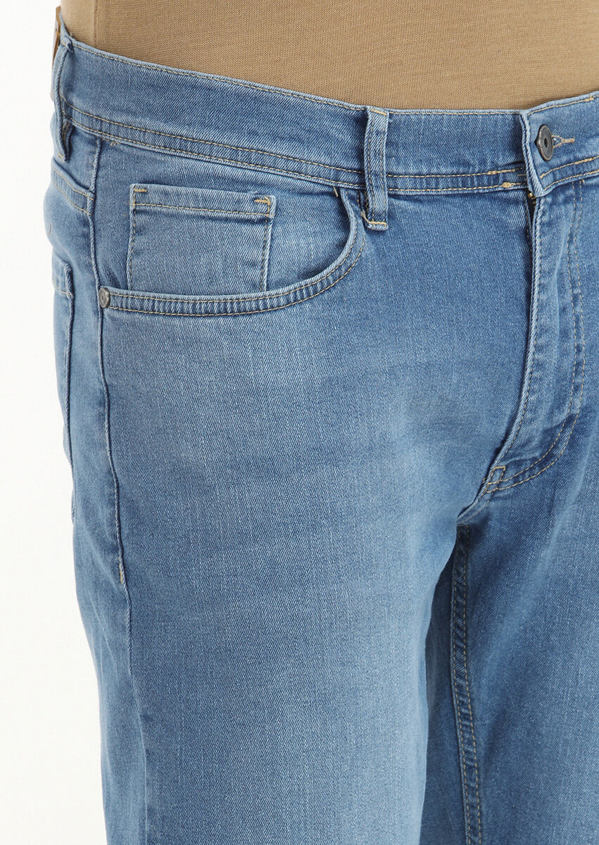 İndigo Düz Slim Fit Denim Pamuk Karışımlı Pantolon