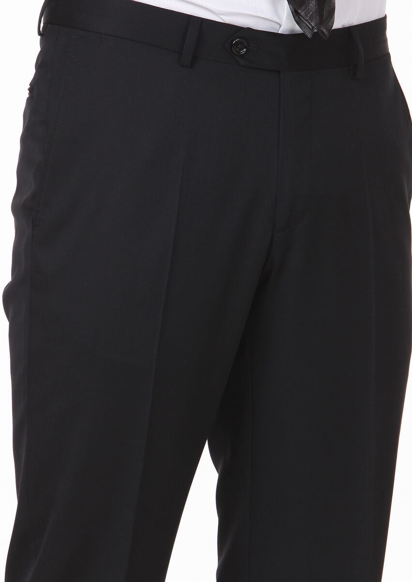 Siyah Düz Kumaş Regular Fit Klasik %100 Yün Pantolon