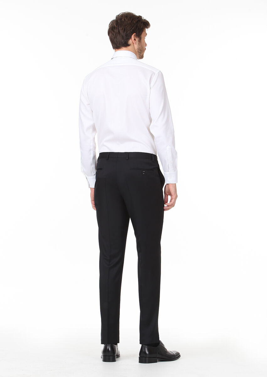 Siyah Düz Kumaş Regular Fit Klasik %100 Yün Pantolon